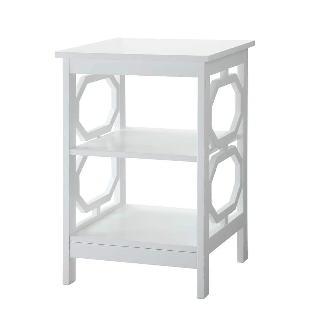 Omega Round White Wood End Table with Geometric Shelves