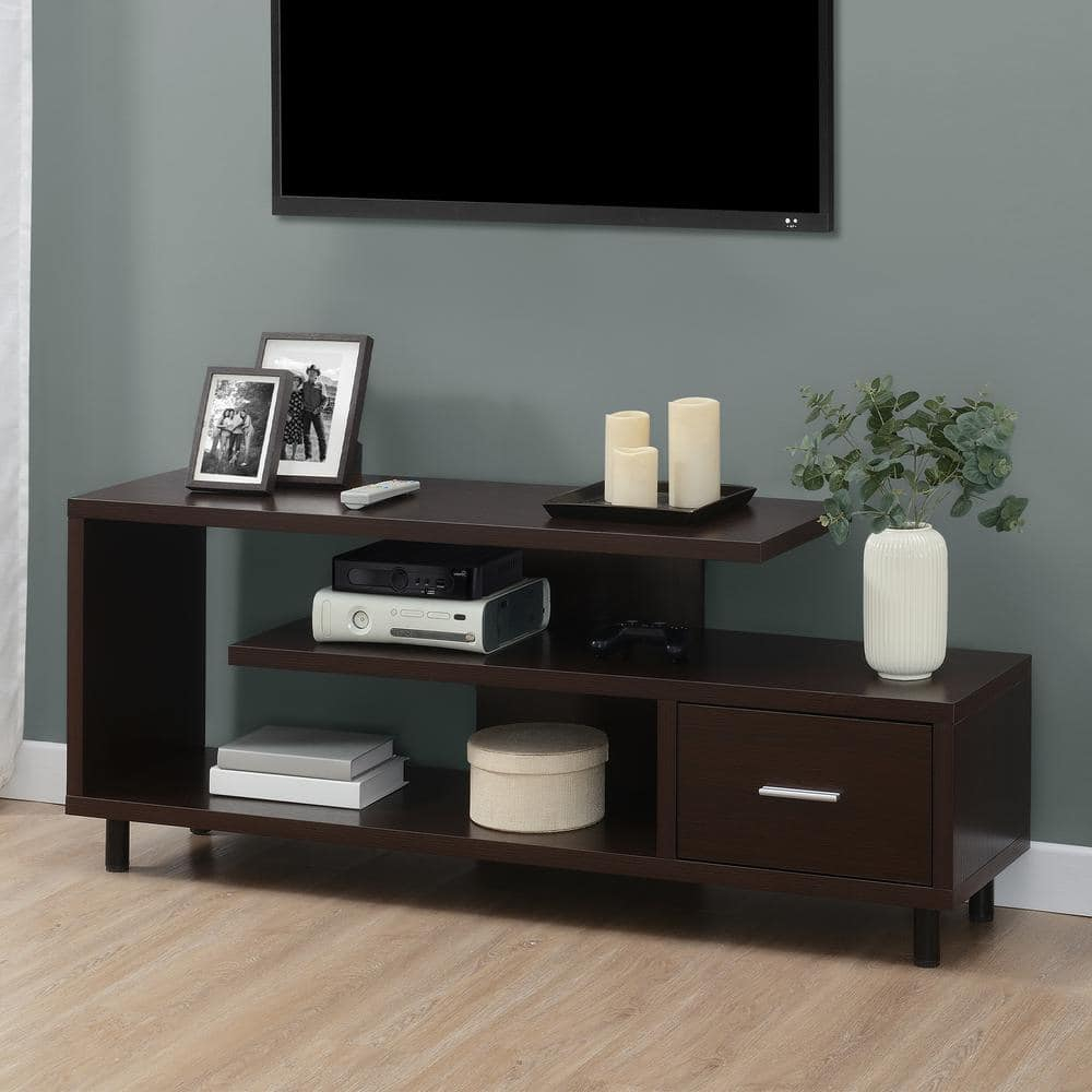 Convenience Concepts Seal II TV Stand 23.75" - 3-Tier Entertainment Center for TVs up to 65 Inches, Modern 1 Drawer TV Mount with Shelves for Living Room, Espresso