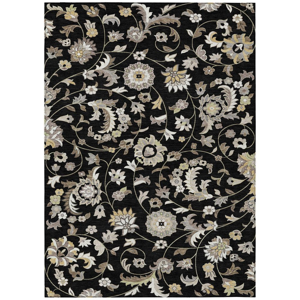 Addison Rugs Chantille Indoor/Outdoor Transitional Geometric, Abstract Black Washable Rectangle Rug, 3' x 5'