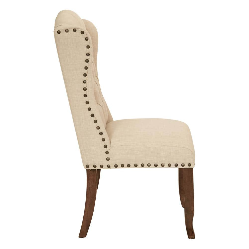 OSP Home Furnishings Jessica Tufted Wing Chair in Linen Fabric