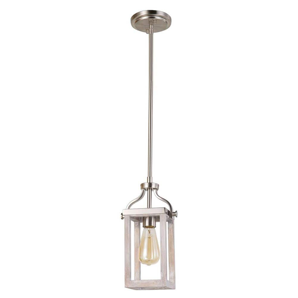 203104A-Eglo Lighting-Montrose - 1-Light Mini Pendant - Acacia Wood And Brushed Nickel
