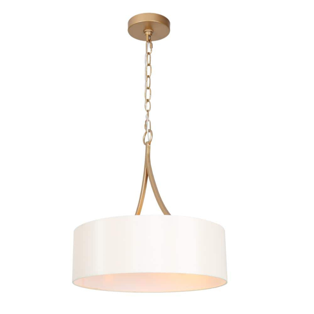 Zevni Modern 3-Light Dark Gold Farmhouse Chandelier, Classic Drum Pendant Light, Dining Room Island Pendant Hanging Light