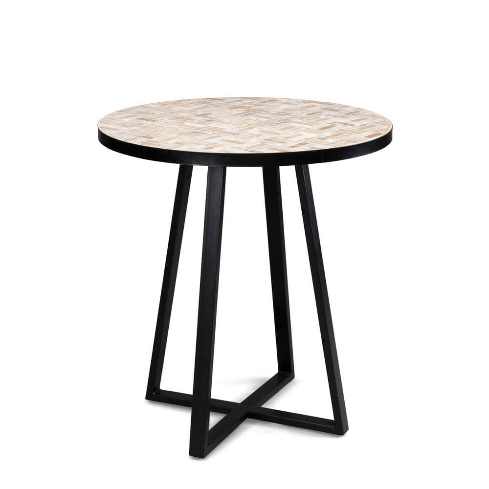 Homestyles Panama Metal Outdoor Bistro Table with Marble Gray/Brown Tile Top