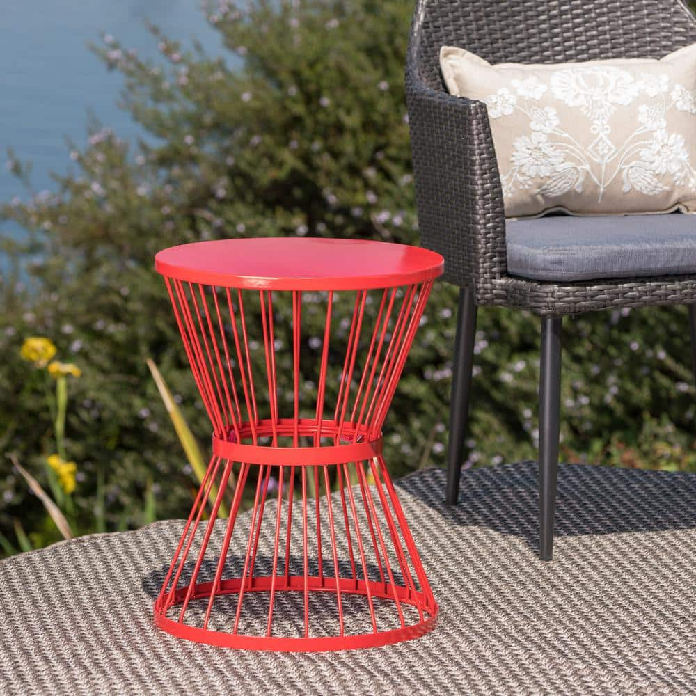 Noble House Lassen Outdoor Metal 16 Inch Side Table in Matte Red