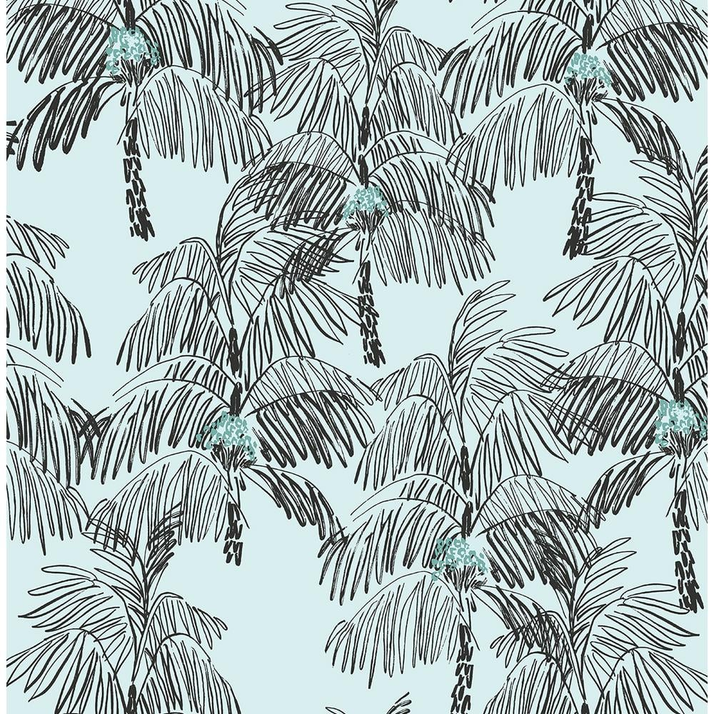 NextWall  Palm Beach Peel and Stick Wallpaper Sky Blue & Black