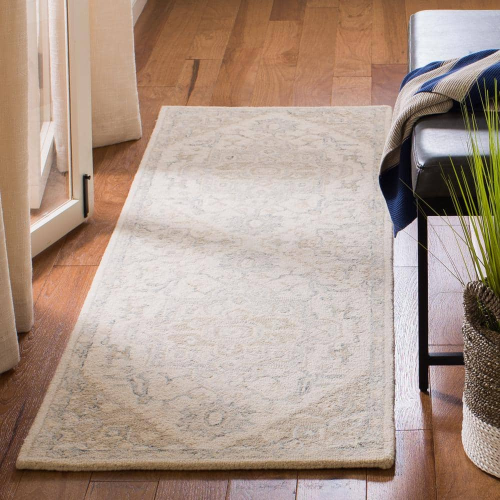 Ivory and Beige Handmade Tufted Wool Runner Rug