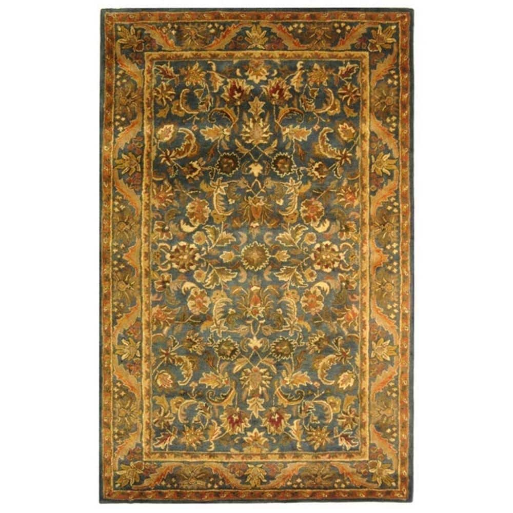SAFAVIEH Antiquity Carmella Floral Bordered Wool Area Rug, Blue/Gold, 9' x 12'