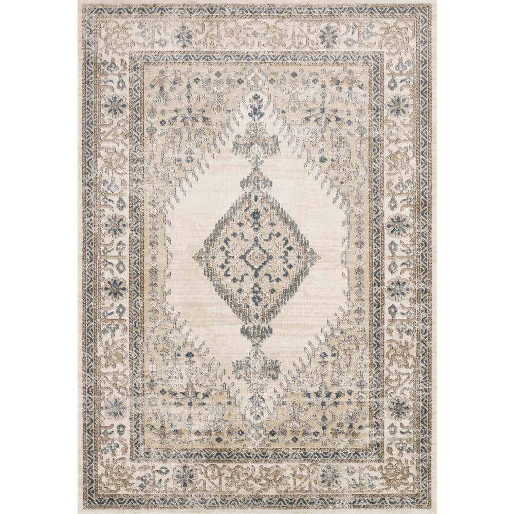 Ivory and Oatmeal Rectangular Synthetic Reversible Rug