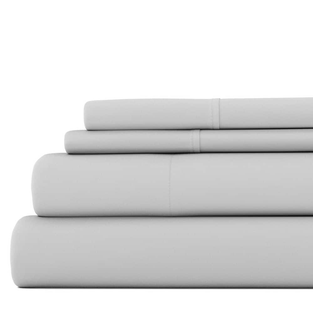 4-Piece Light Gray Solid Microfiber Queen Sheet Set