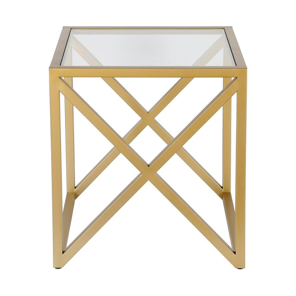 Evelyn&Zoe Calix 20" Wide Square Side Table, Brass