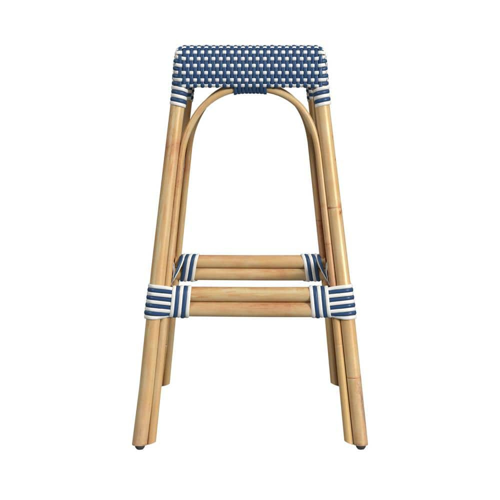 Butler Specialty Company Robias Rectangular Rattan 30" Bar Stool - Blue & White