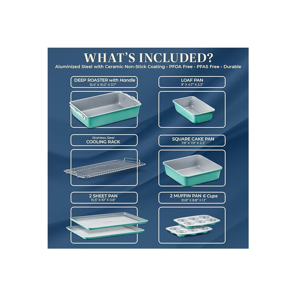 Bakken Swiss 8-Piece Stackable Bakeware Set - Ceramic Non-Stick Coating - TEAL