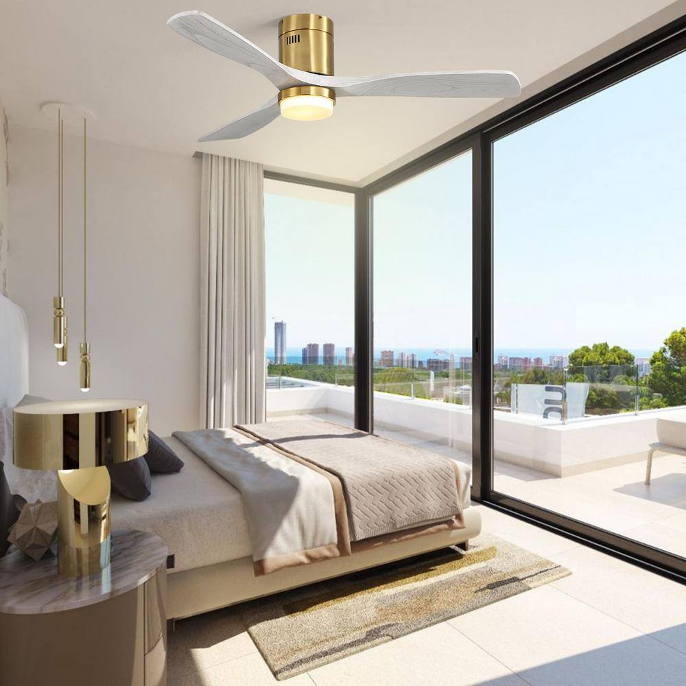 52" Modern Ceiling Fan without Light, Remote Control and Reversible DC Motor Included White with Light Wood-grain