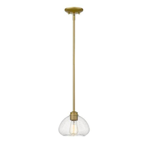 Satin Gold 8'' Mini Pendant Light with Seeded Glass Bowl