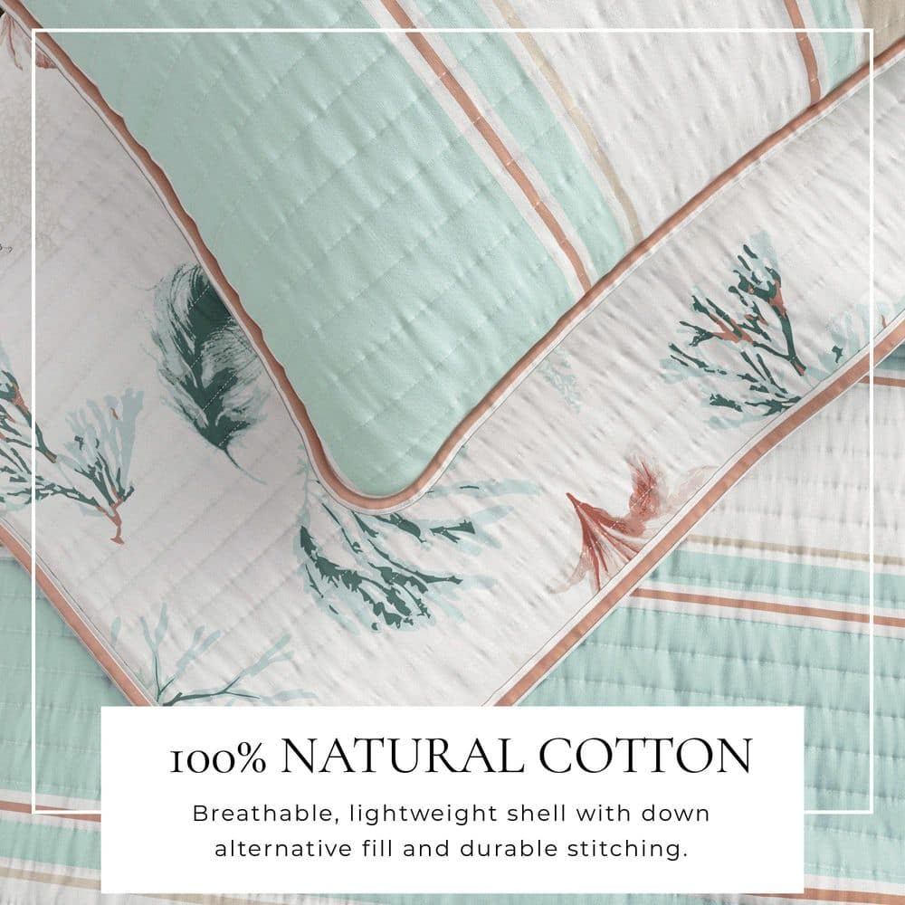 Blue Reversible Coastal Stripe 2-Piece Twin / Twin XL Cotton Quilt Bedding Set