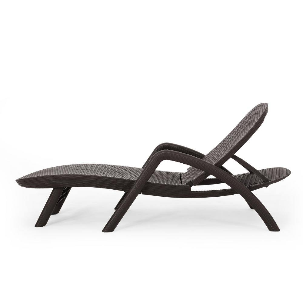 Noble House Waverly Outdoor Faux Wicker Chaise Lounges (Set of 2) Dark Brown