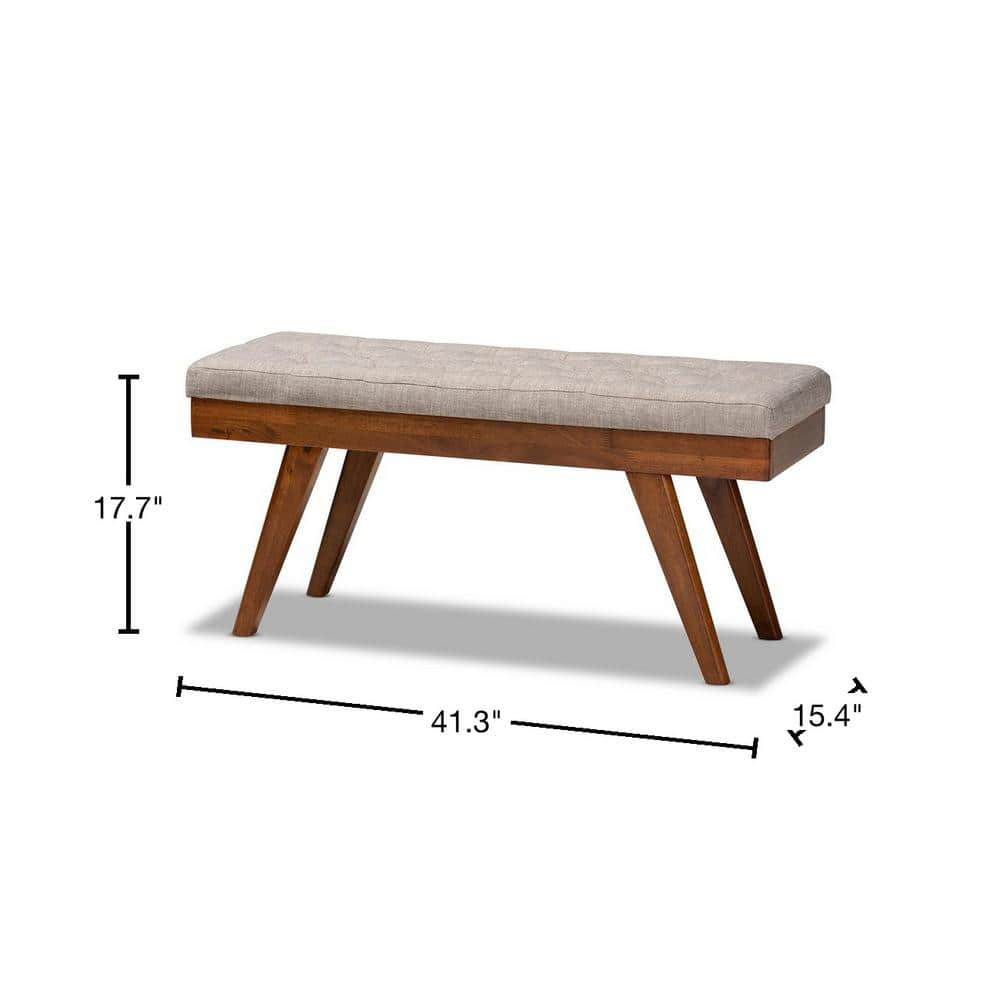 Baxton Studio Alona Mid-Century Modern Light Grey Fabric Upholstered Wood Dining Bench