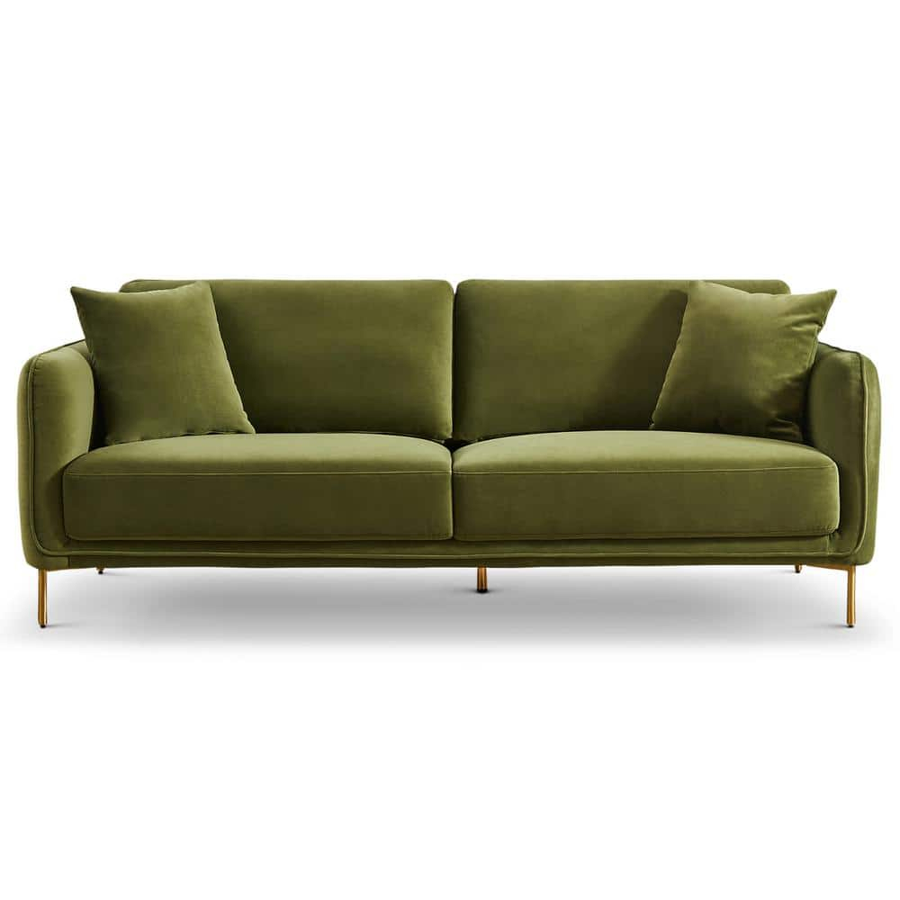 Donaldson Mid Century Modern Living Room Olive Green Velvet Sofa