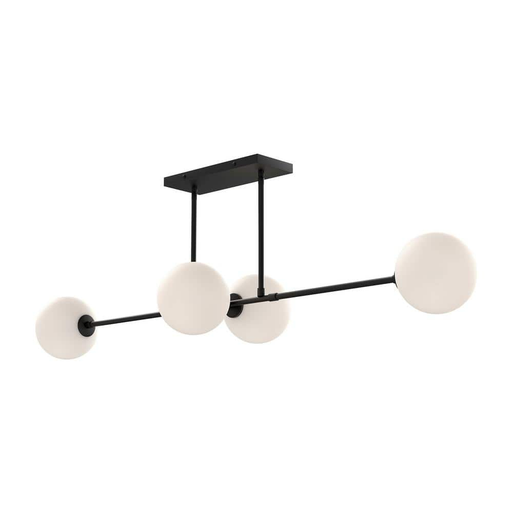 Cassia Mid-Century Modern Matte Black 48" Island Pendant with Opal Glass