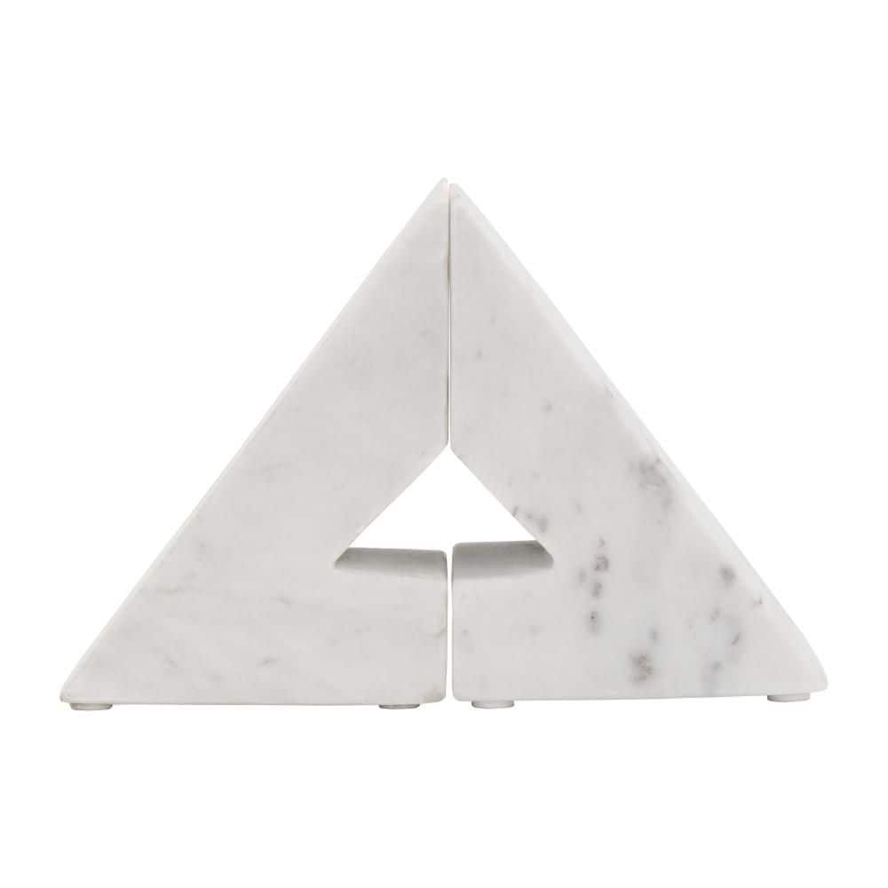 Sagebrook Home Marble, Set of 2 6"h Right Triangle Bookends, White