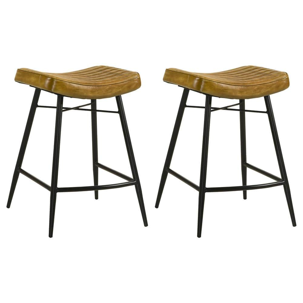 Coaster Bayu Leather Upholstered Counter Height Stool Camel and Black