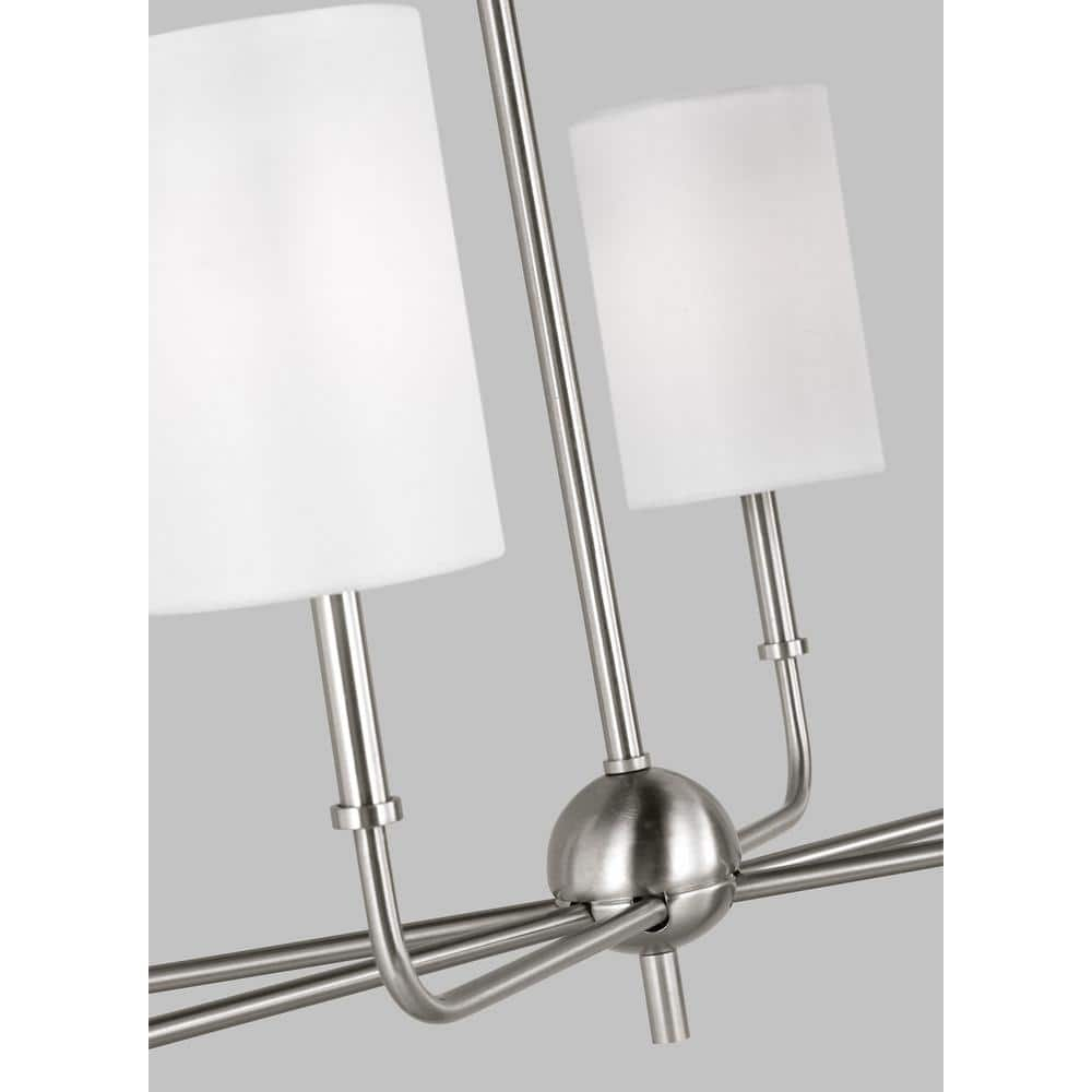 Brushed Nickel 6-Light Linear Chandelier with White Linen Shades