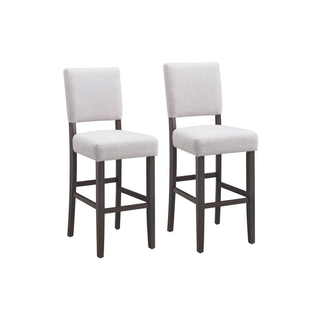 Leick Home 10087-BBHG Upholstered Back Bar Height Stool with Wood Base, Set of 2, for Elevated Kitchen Counters, High Top Tables, and Bars, Blackbean and Heather Gray