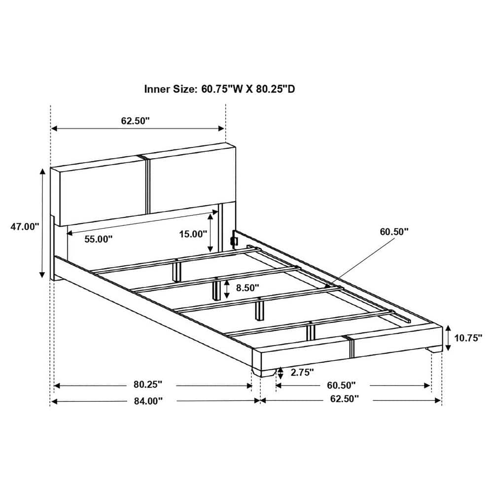 Queen Upholstered Platform Bed, Dark Brown