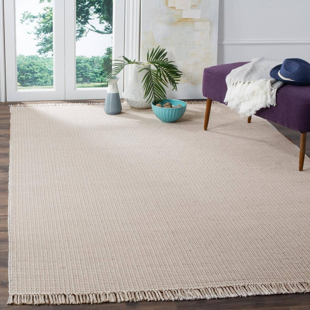 SAFAVIEH Montauk Collection Area Rug - 9' x 12', Ivory & Grey, Handmade Flat Weave Boho Farmhouse Cotton Tassel Fringe, Ideal for High Traffic Areas in Living Room, Bedroom (MTK340A)