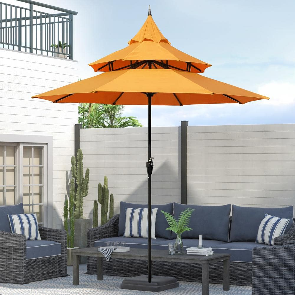 Maypex Outdoor Patio Umbrella 9 Ft Pagoda with Crank, No Tilt, Orange