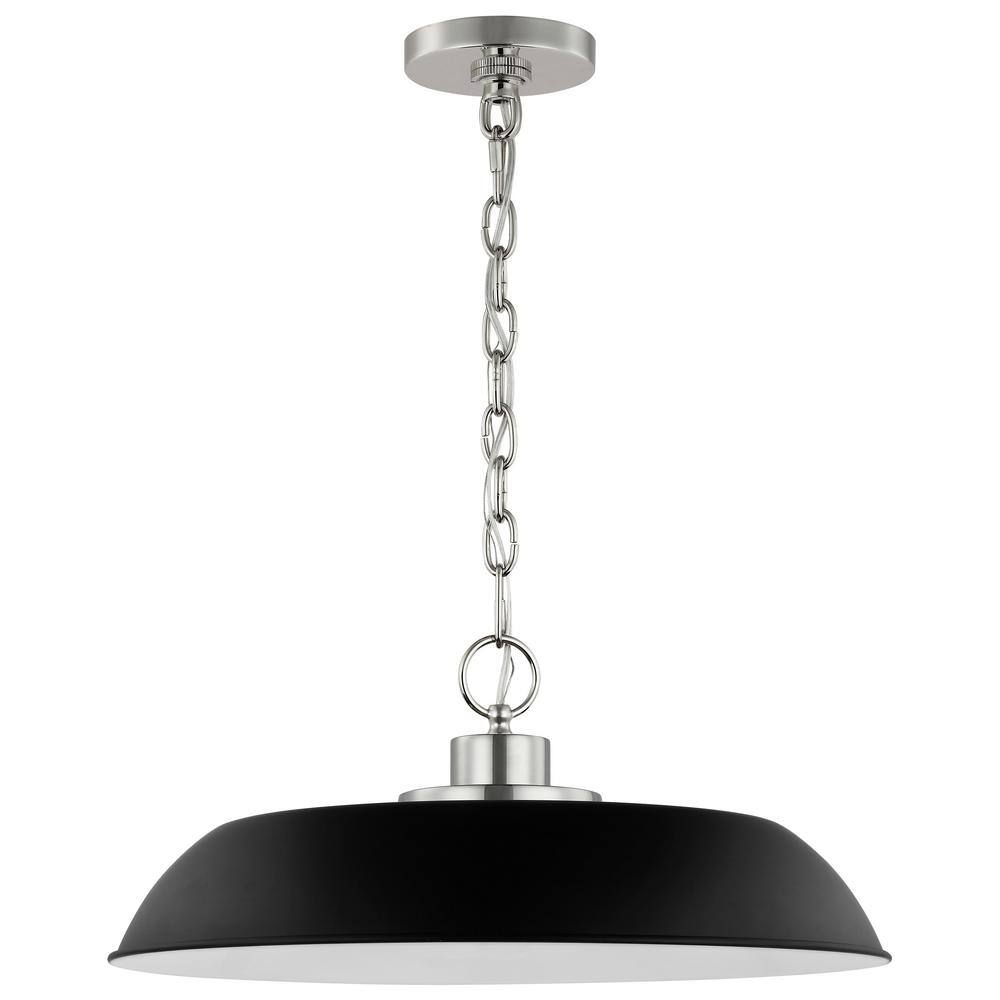 60/7485-Nuvo Lighting-Colony - 1 Light Medium Pendant In Mid-Century Modern Style-8.13 Inches Tall and 19.88 Inches Wide-Matte Black/Polished nickel