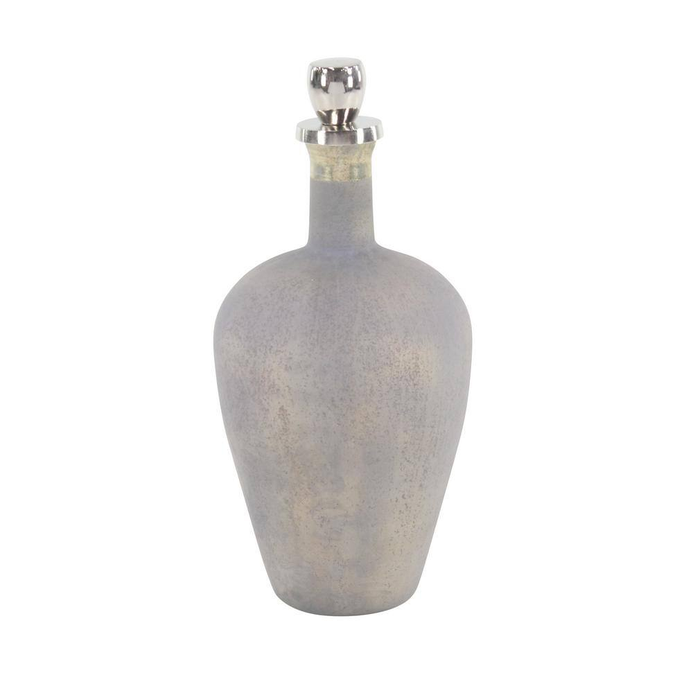 DecMode 10" x 22" Gray Glass Decorative Jars with Stoppered Top, 1-Piece
