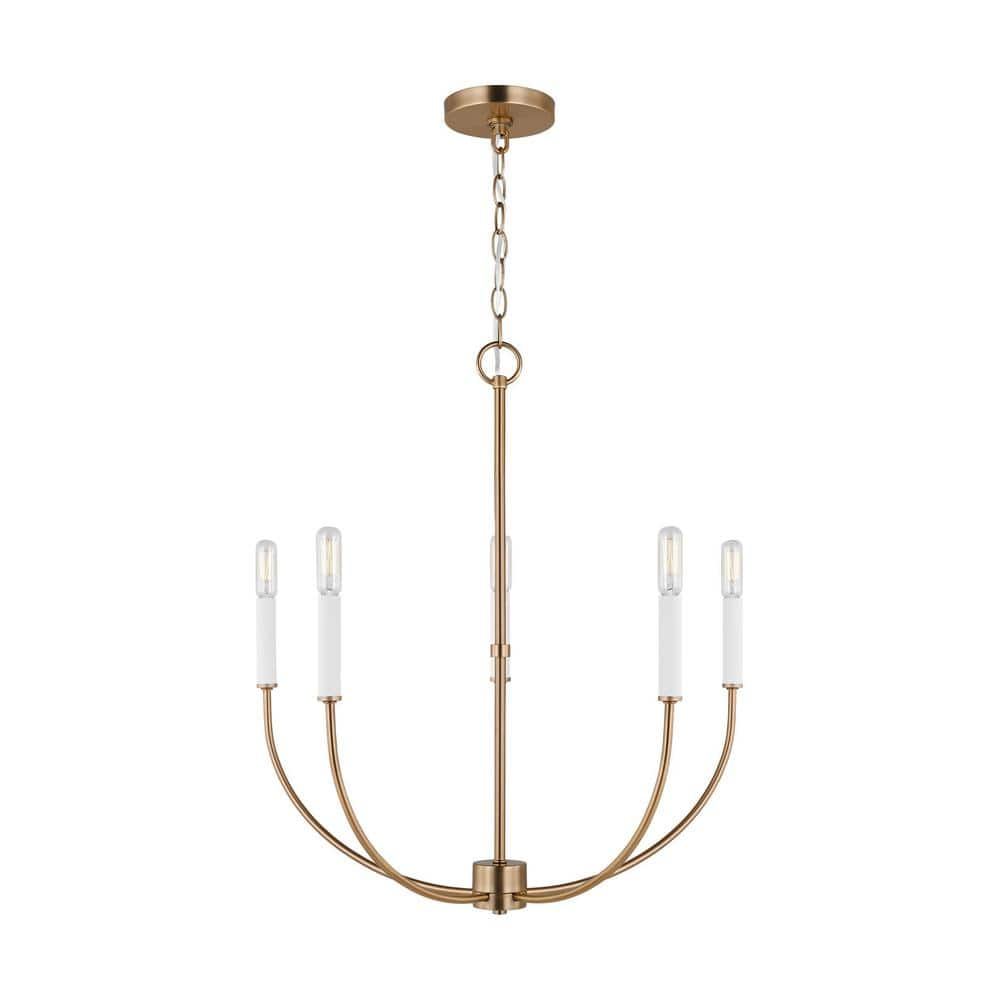 Elegant Satin Brass 5-Light Chandelier with Clear Silver Accents