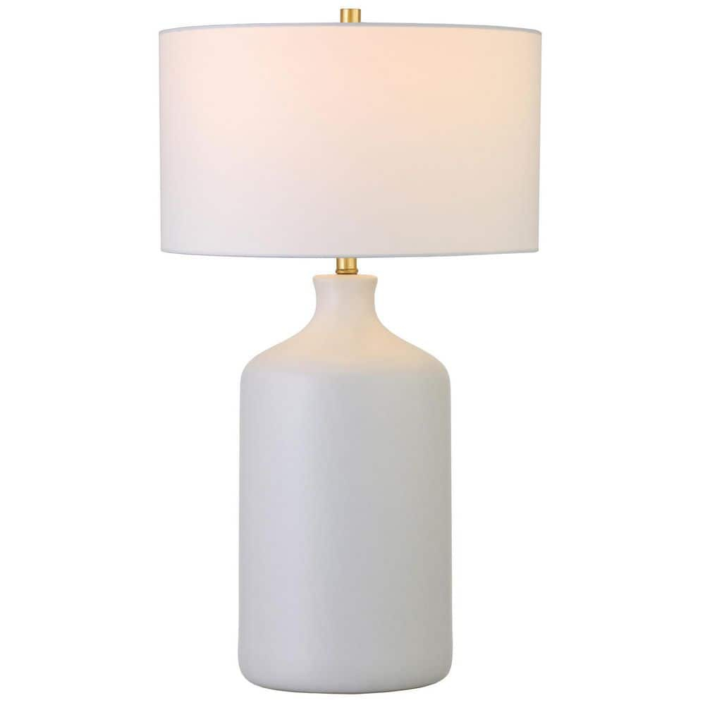 Evelyn&Zoe Sloane 29" Transitional Ceramic Table Lamp with White Drum Fabric Shade