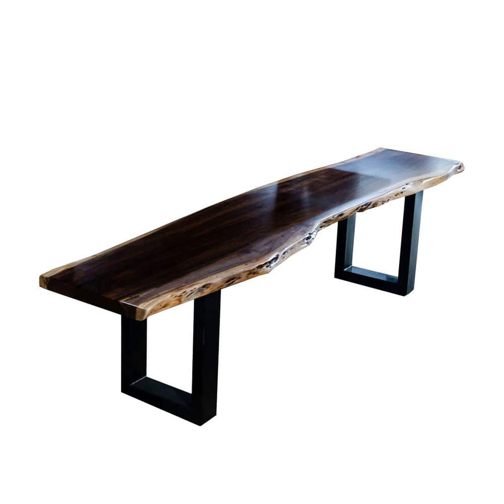 Modrest Taylor 19" Modern Metal & Solid Wood Dining Bench in Brown/Black