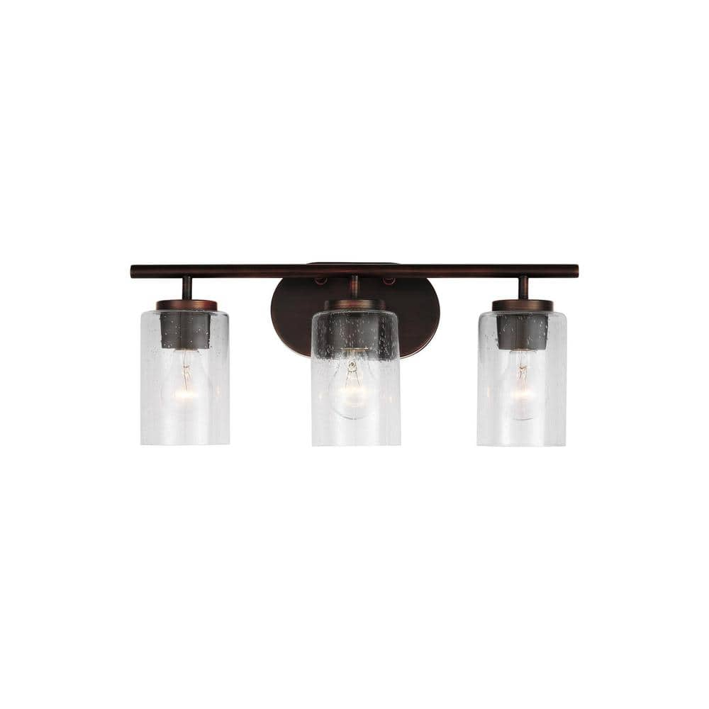 Oslo Bronze 3-Light Vanity Fixture with Clear Seeded Glass