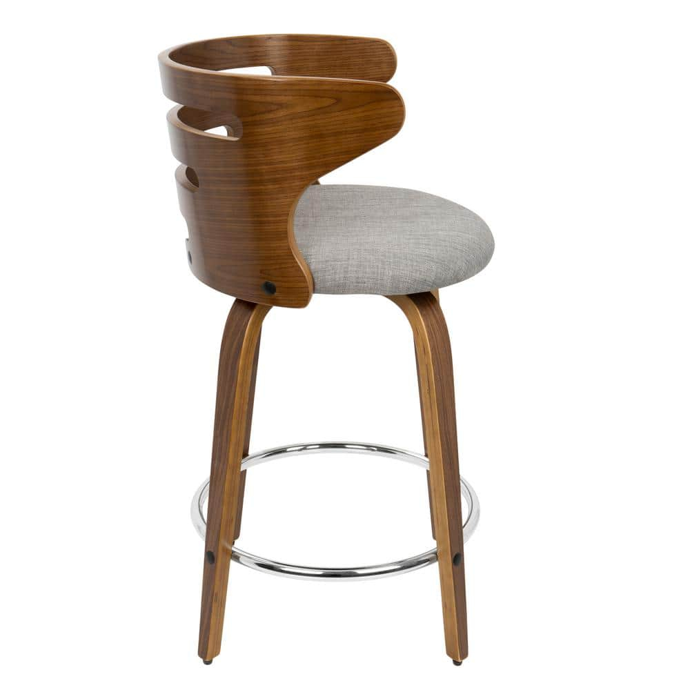Cosini Mid-Century Modern Counter Stool with Swivel in Walnut and Grey Fabric by LumiSource - Set of 2