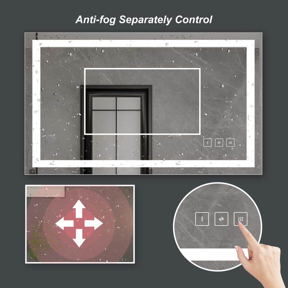 40 in. W x 24 in. H Rectangular Frameless Anti-Fog LED Light Wall Mount Bathroom Vanity Mirror in Tempered Glass