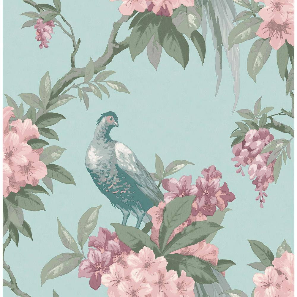 Brewster Home Fashions Golden Pheasant Aqua Floral Wallpaper, 20.5-in by 33-ft, 56.38 sq. ft.