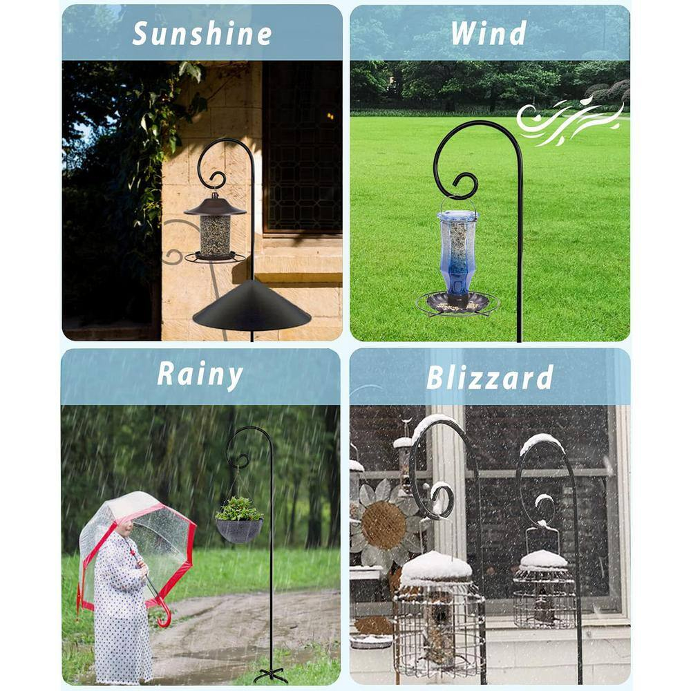 Artigarden Outdoor Shepherd Hooks 92 inch Tall for Bird Feeder (2 Packs), Adjustable Metal Garden Poles for Hanging Plants Solar Light Lantern, Bright Black