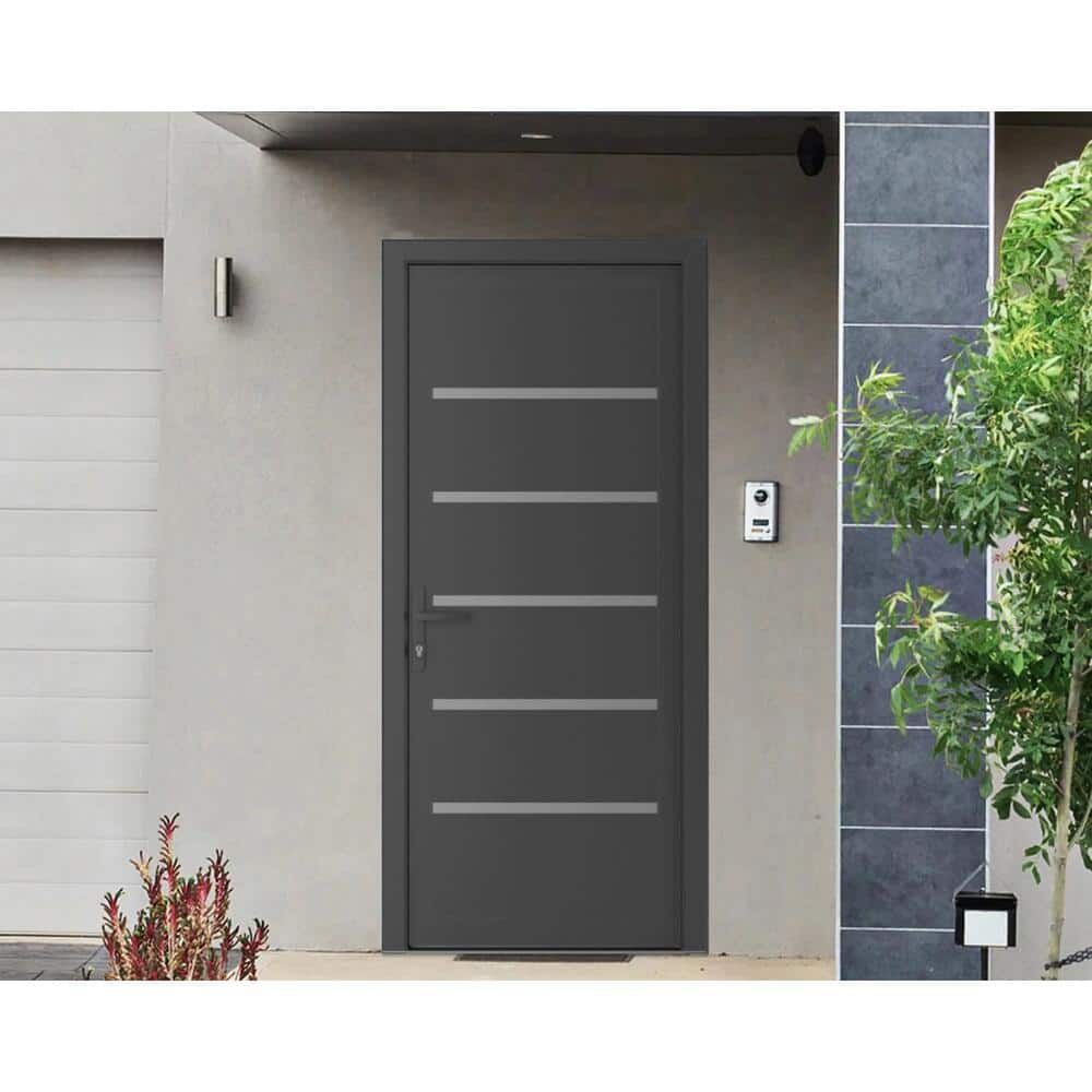 Front Exterior Prehung Metal-Plastic Door | Manux 8415 Antracite Grey | Office Commercial and Residential Doors Entrance Patio Garage W30x80 Right-hand