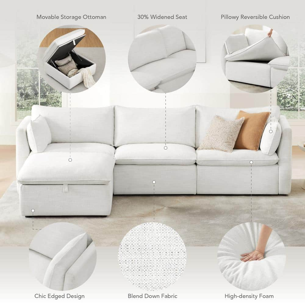 Nereidix 107 in. 5-Piece Fabric Modern Corner Modular Sofa Sectional Sofa in Cream with Arms for Living Room