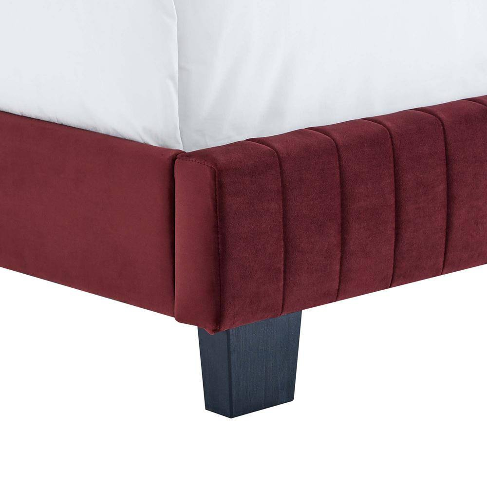 Modway Celine Channel Tufted Performance Velvet Twin Bed in Maroon Red
