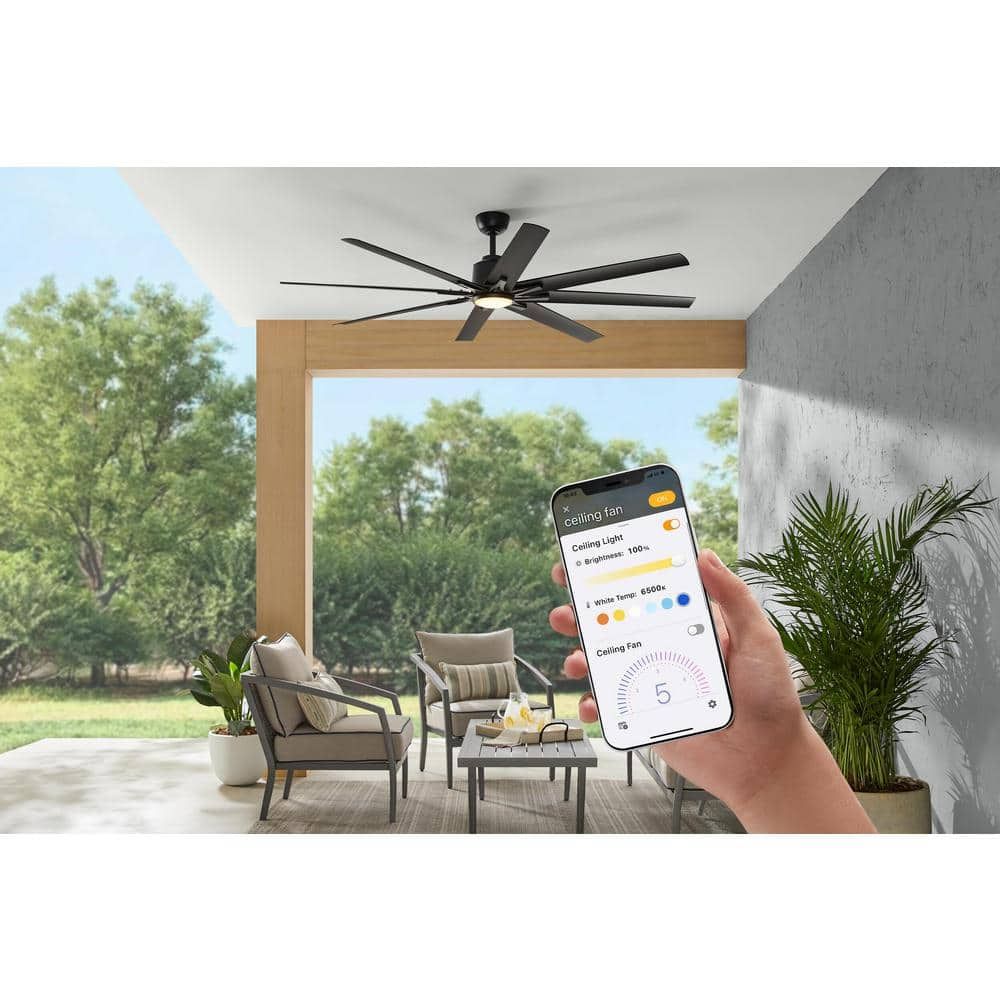 Home Decorators Collection Kensgrove II 72 in. Indoor/Outdoor Integrated LED CCT Matte Black Smart Ceiling Fan with Remote Powered by Hubspace
