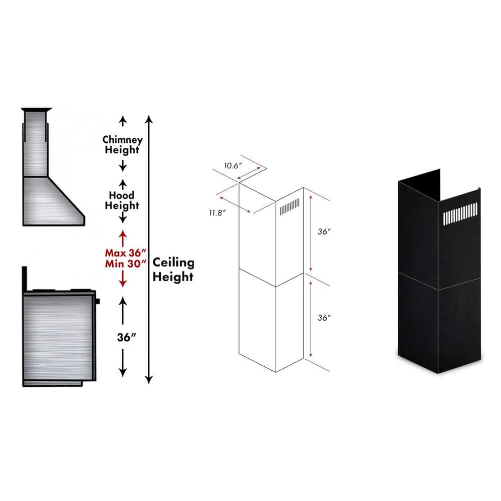 ZLINE Range Hood Chimney Extension for 10 ft. - 12 ft. Ceilings