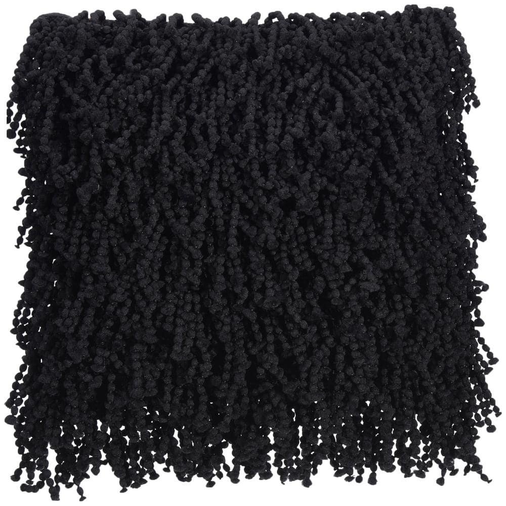 Black Hand-Knotted Shag 20" Square Throw Pillow