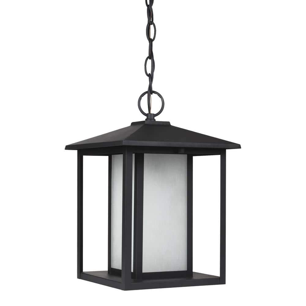 Hunnington Black LED Outdoor Pendant with Clear Seeded Glass