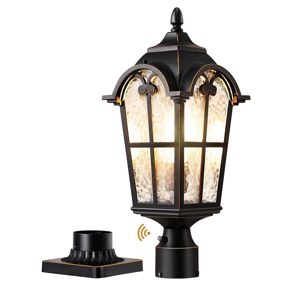 EDISHINE Large Size Dusk to Dawn Outdoor Post Light, 21.9'' H Pole Light Fixture with Pier Mount Base, Waterproof Exterior Lamp Post Lantern Head for Yard, Driveway, Fence, Black