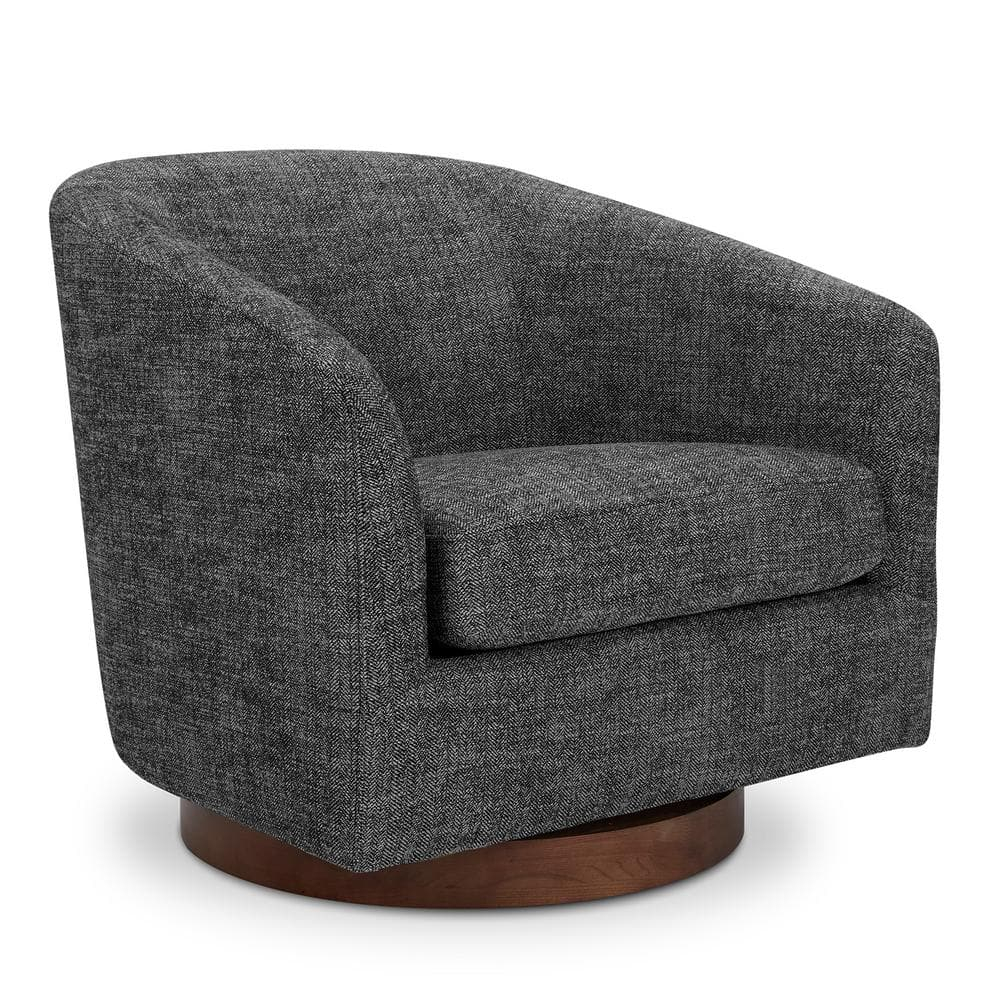 Nereus Dark Gray Fabric Swivel Accent Arm Chair with Wood Base