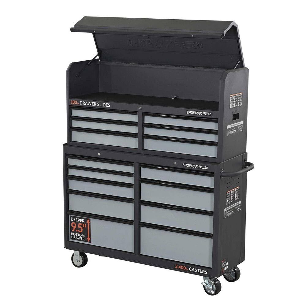 SHOPMAX, 100 lb, 52" Steel 15-Drawer Tool Chest and Rolling Cabinet Black